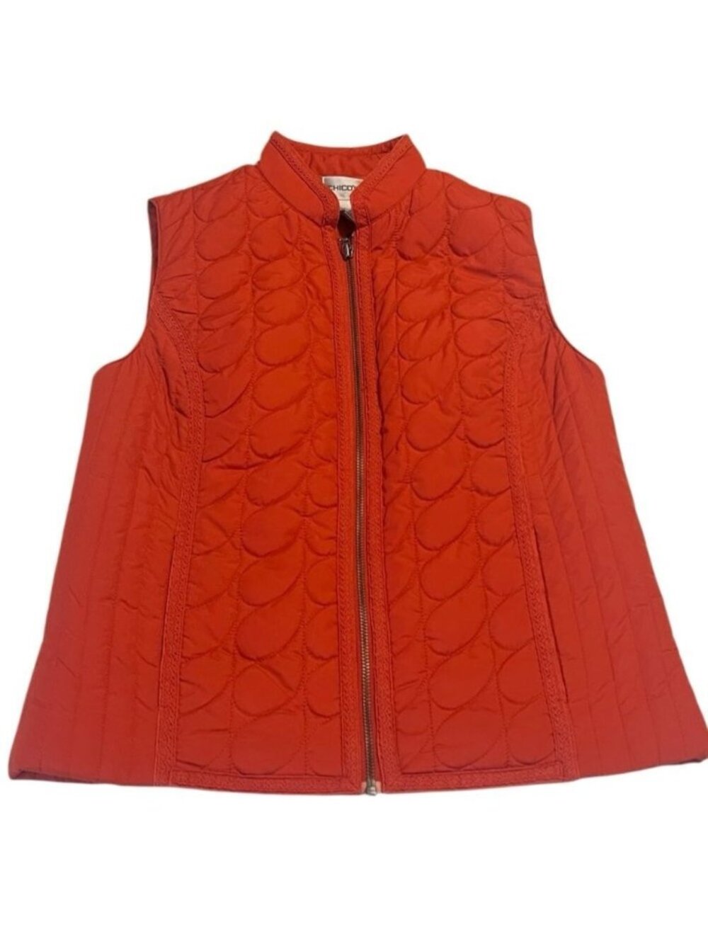 Chico's Orange Quilted Full Zip Pockets Vest Size Small